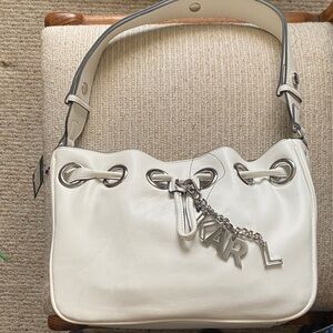 Karl Lagerfeld Cream Shoulder Bag with Silver Accents